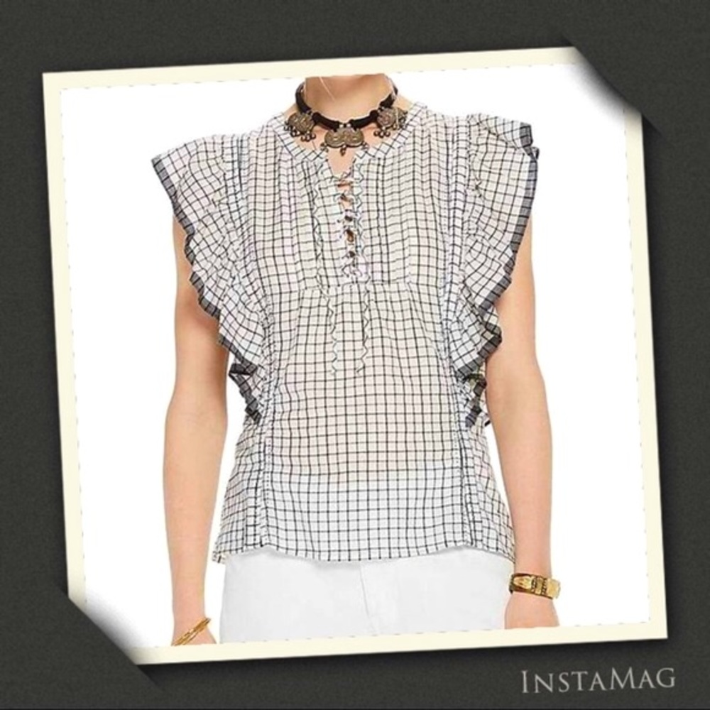 SCOTCH & SODA Checkered Sleeveless RuffleTop